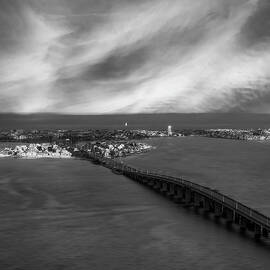 Jersey Shore Seaside Bridge Aerial BW by Susan Candelario