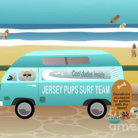 Jersey Surf Pups Van at the Beach by Barefoot Bodeez Art