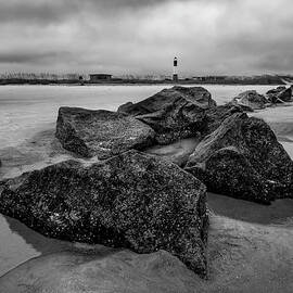 Jetty Rocks and Lighthouse by Morey Gers