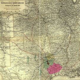 Kansas and Gulf Short Line R R and the Texas and St Louis Railway 1881 by Vintage Maps
