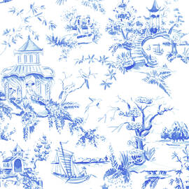 Light Blue Pagoda Chinoiserie Pattern by Laura Row