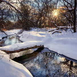 Like a Bridge over Troubled Waters - fresh WI snowscape with trout creek and log bridge by Peter Herman