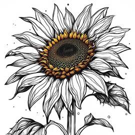 Line art sunflower  by Kristen O'Sullivan