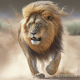 Lion Charging by Brian Tarr