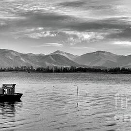 Little Boat On Tillamook Bay - Black And White by Beautiful Oregon