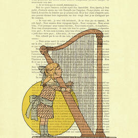 Little girl with harp, harpist artwork