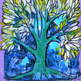 Little Green Tree on Purple  by Genevieve Esson