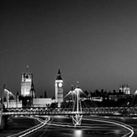 London Eye and the Houses of Parliament black and white by Sonny Ryse
