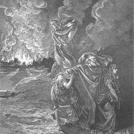 Lot flees as Sodom and Gomorrah burn by Gustave Dore v2 by Historic illustrations