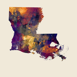 Louisiana Watercolor Map #07 by Michael Tompsett