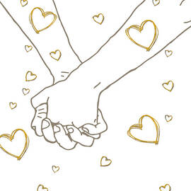 Love couple holding hands wall print, hand drawn love heart line art, minimalist couples promise art by MOUNIR KHALFOUF
