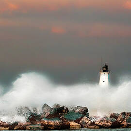 Ludington Pier Lighthouse Morning Storm by Roger Swieringa