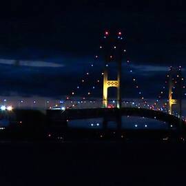 Mackinac Bridge Night Panorama by Keith Stokes