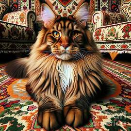 Maine Coon Cat on a Turkish Rug by Rose Santuci-Sofranko