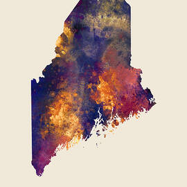 Maine Watercolor Map #08 by Michael Tompsett