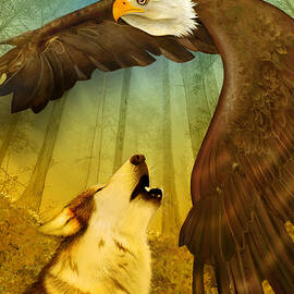 Majestic Wolf and Eagle by Debra Whelan