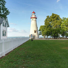 Marblehead Lighthouse and White Picket Fence by Marianne Campolongo