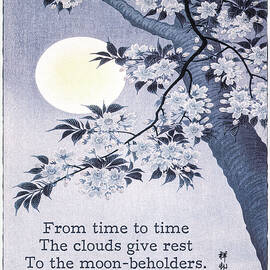 Matsuo Basho Haiku Poem Blossoming Cherry on a Moonlit Night Ohara Koson