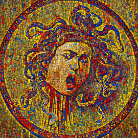 Medusa by Caravaggio in the style of Piet Mondrian Composition by Nicko Prints