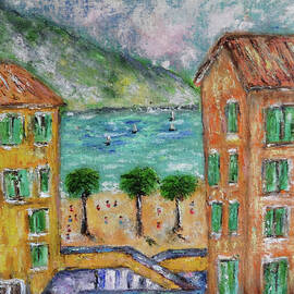 Menton on French Riviera Oil Painting by Indrani Ghosh