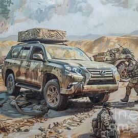 Military Vehicle in Desert Landscape by Clark Leffler