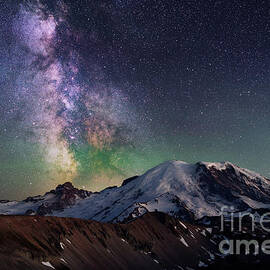 Milky Way Galaxy Over Mount Rainier by Tom Schwabel