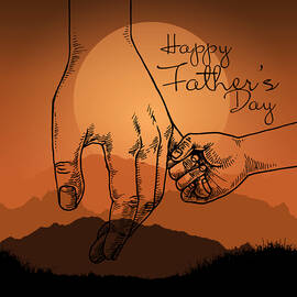 Minimalist line art father's day concept father and son hold hands with love fathers day one line by MOUNIR KHALFOUF