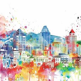 Missoula Montana Skyline Colorful City Skyline Watercolor by Clark Leffler