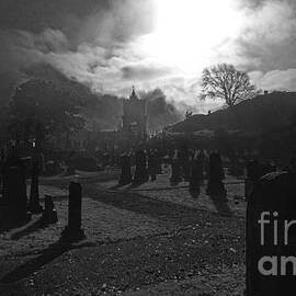 Misty cemetery, Stirling, monochrome dark edit by Paul Boizot