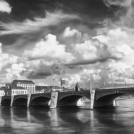 Mittlere Brucke Basel Switzerland Black and White  by Carol Japp