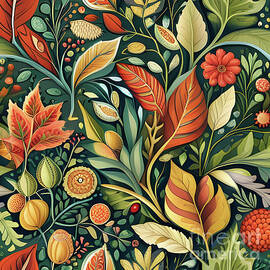 Modern Floral Patternm, Harvest by Tina Lavoie