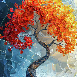 Modern Tree Art Orange and Blue