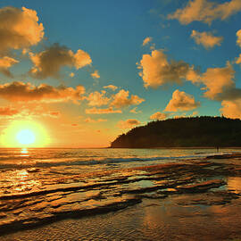Moloa'a Beach Sunrise Reflections by Stephen Vecchiotti