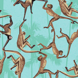 Monkey in the jungle realistic seamless  pattern by Julien