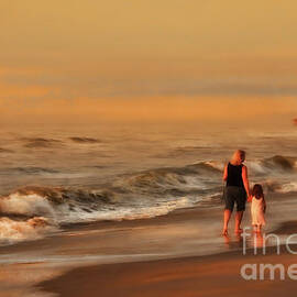 Mother and Child Sunrise Stroll by Jeff Breiman