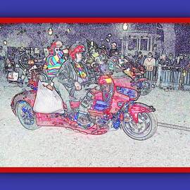 Motorcycle Marshals in a Mardi Gras Parade - Colored Pencil  - Framed in Blue by Marian Bell