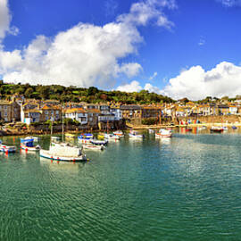 Mousehole Harbor Boats Panorama by Paul Thompson