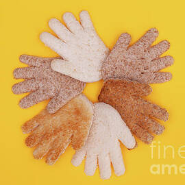 Multicultural hands circle concept made from bread by Simon Bratt