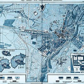 Munich Germany Vintage Historical Map 1890 Blue