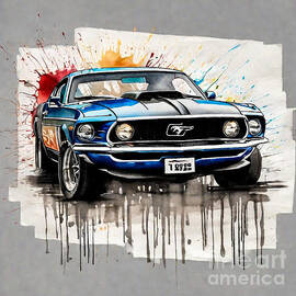 Muscle car 1969 Ford Mustang Boss 429 KK NASCAR ink 230 by Clark Leffler