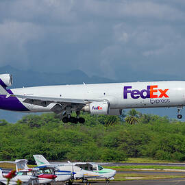 N587FE FedEx McDonnell Douglas MD-11 F Landing Daniel K Inouye International Airport Honolulu Art by Reid Callaway