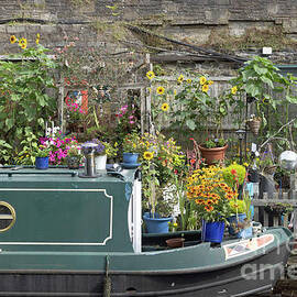 Narrow Boat And Garden At Hebden Bridge by Michael Walters