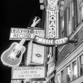 Nashville Music City Vintage Neons - Black and White by Gregory Ballos
