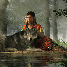 Native American Woman and Wolf by Daniel Eskridge