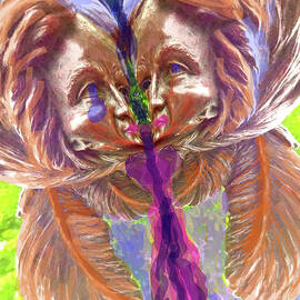 Native Faces Feathers Butterfly Wings watercolor by GJ Glorijean