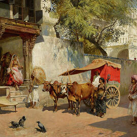 Nautch girls and bullock gharry, ahmedabad, gujarat state, india by Edwin Lord Weeks