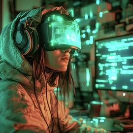 Neon Hacker - Cyberpunk Girl in a Digital World by Matthias Hauser