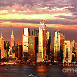 New York Skyline Sundown Drama by Regina Geoghan