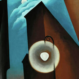 New York street with moon - abstract modernist cityscape