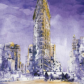 New York Watercolor Cityscape - Flatiron Building by Marian Voicu